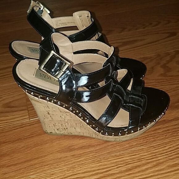 Steve Madden cork wedge  black platforms Sz. 7.5 - Picture 5 of 7